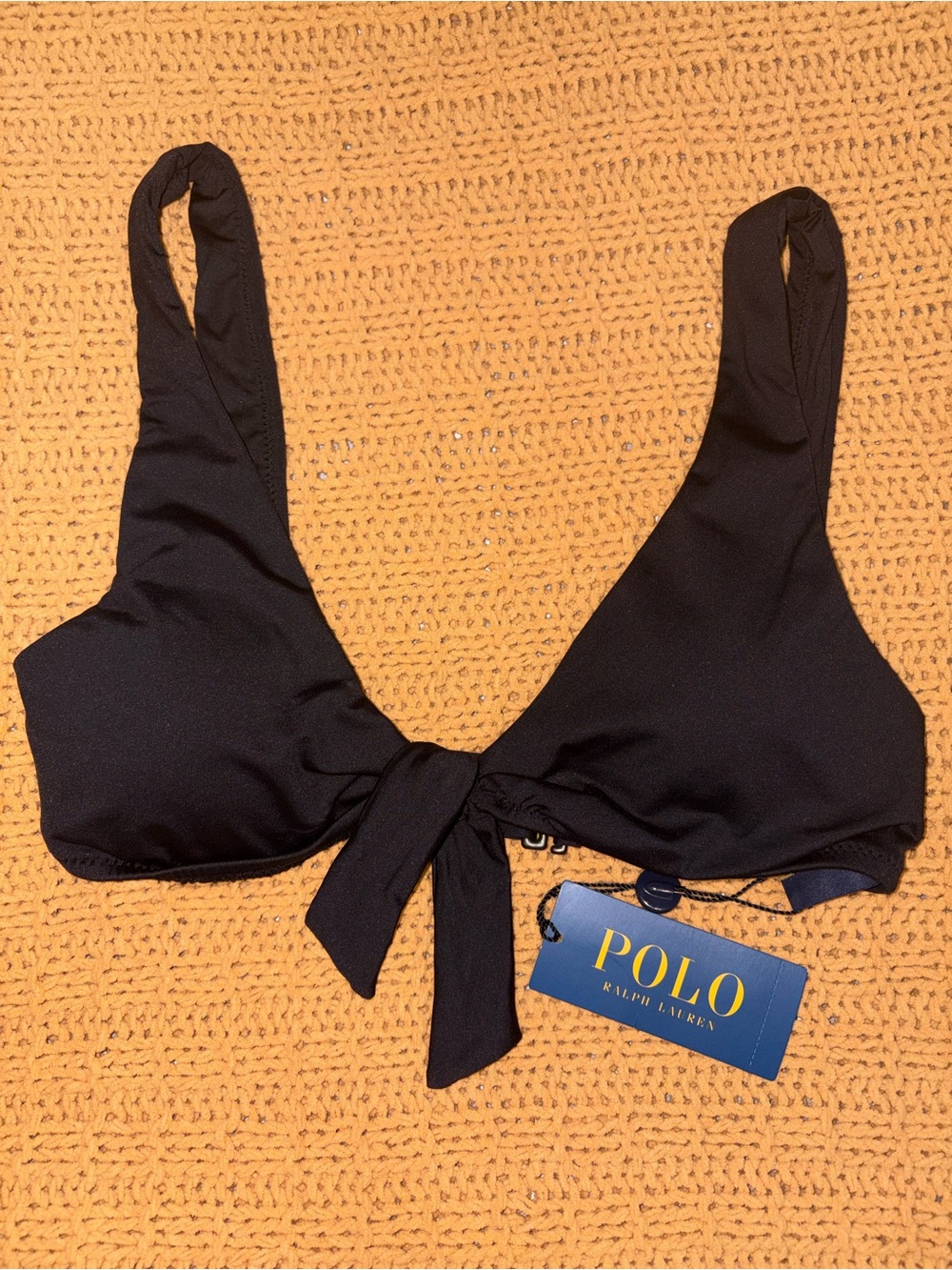 Polo Ralph Lauren Black Tie-Front Bikini Top Size S - New